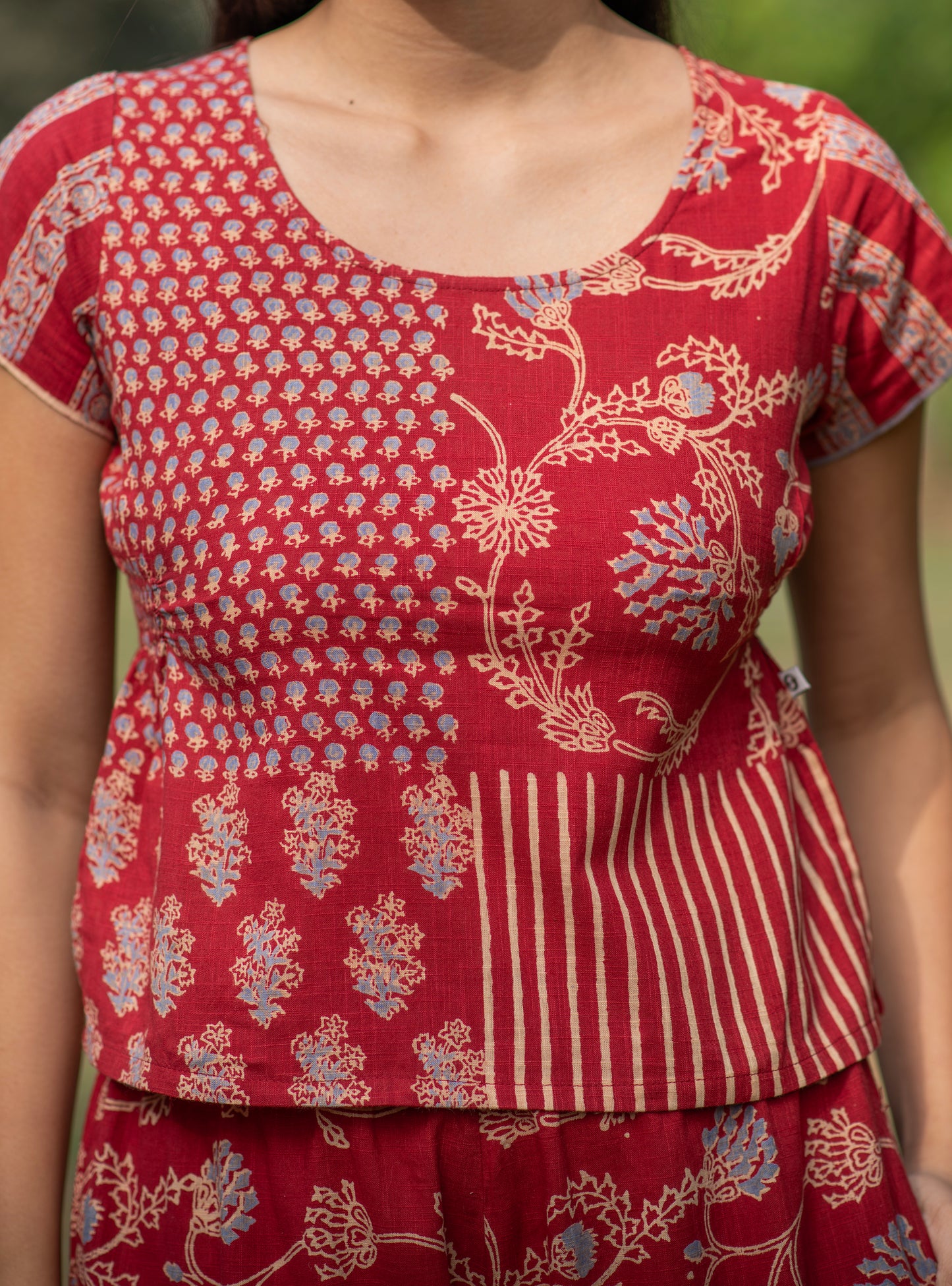 Meena Top HS : Block Print Geru Slub