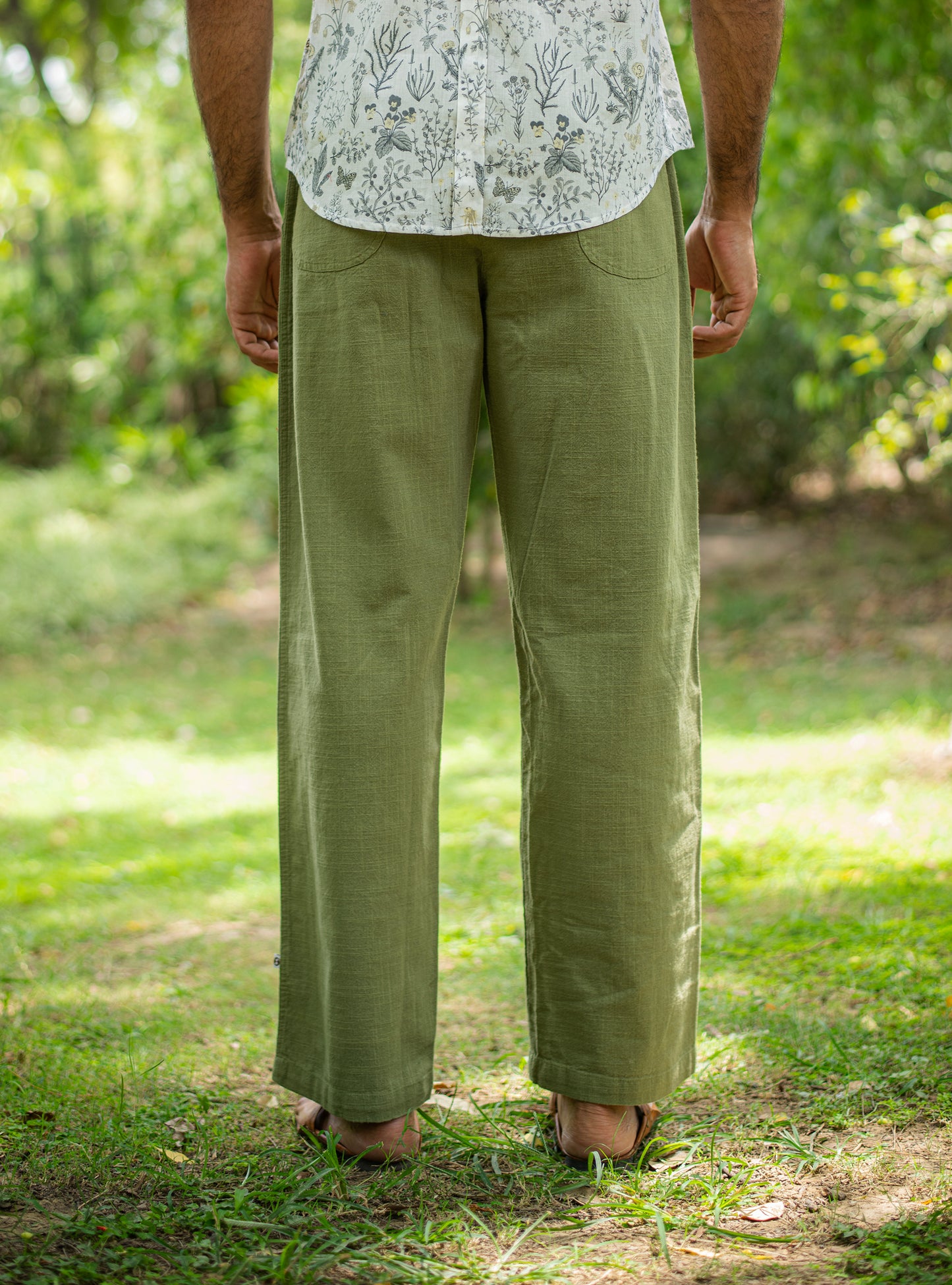 Mens House Pant : Solid Olive Textured