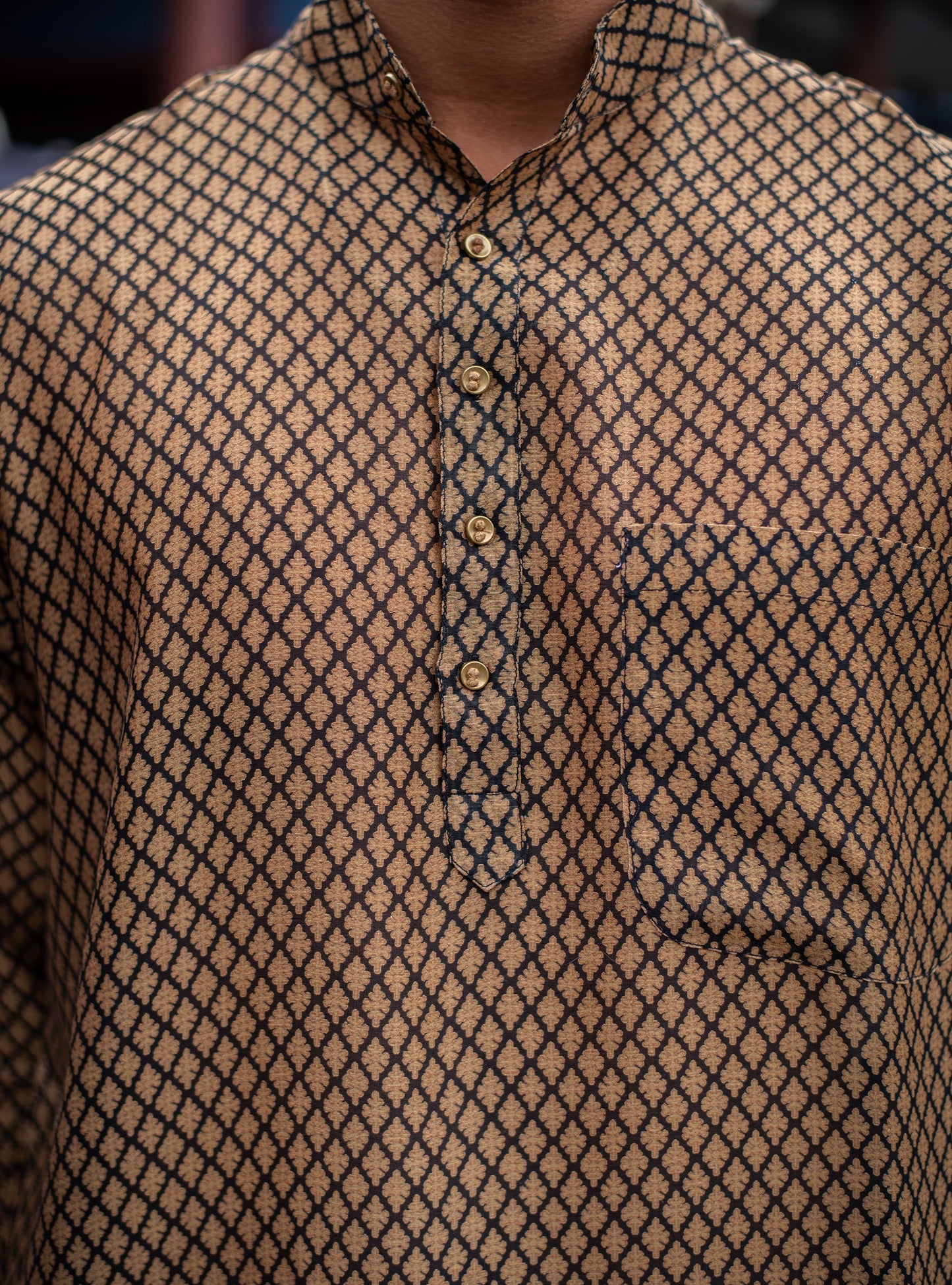 Mens Kurta : Short Krys Black Chanderi