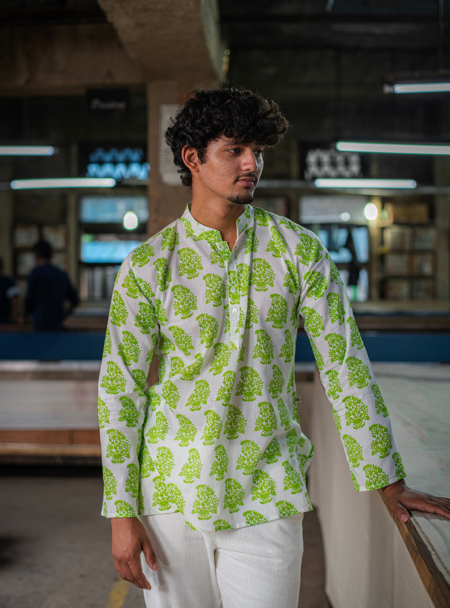 Men's Kurti : Paisley Green Voile