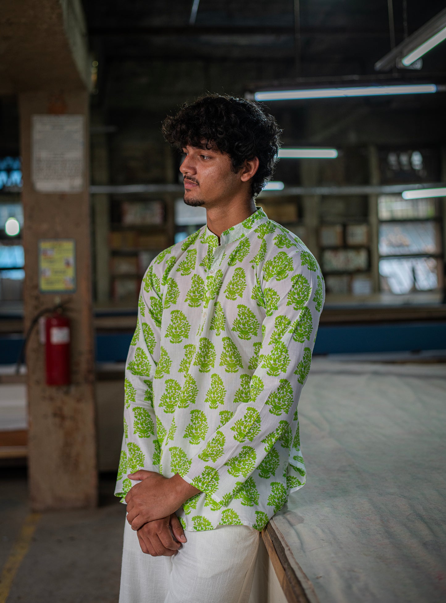 Men's Kurti : Paisley Green Voile