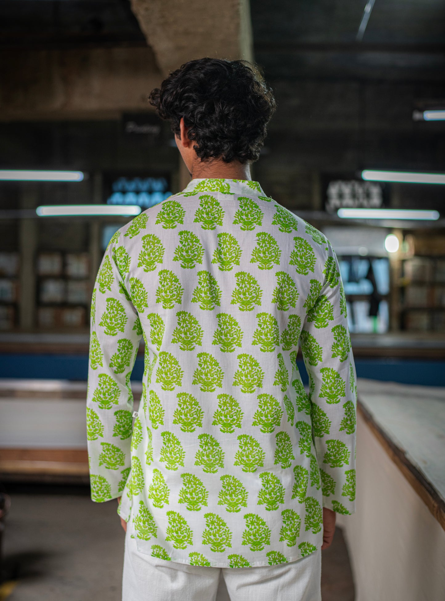 Men's Kurti : Paisley Green Voile