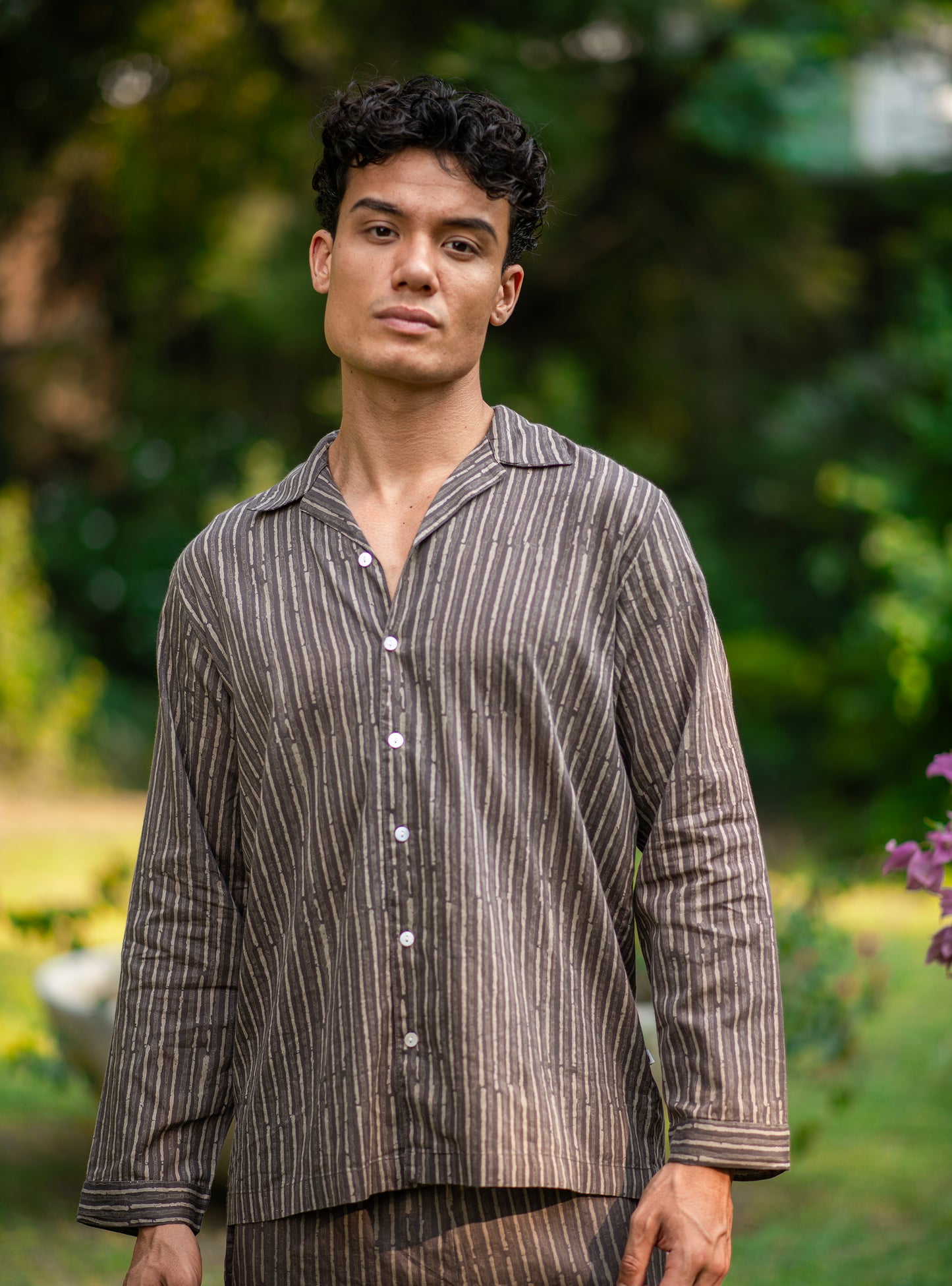 Mens PJ Set : Stripes Brown Voile