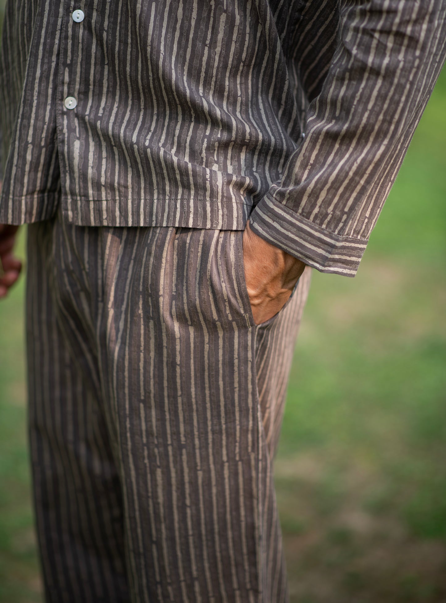 Mens PJ Set : Stripes Brown Voile