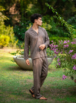 Mens PJ Set : Stripes Brown Voile