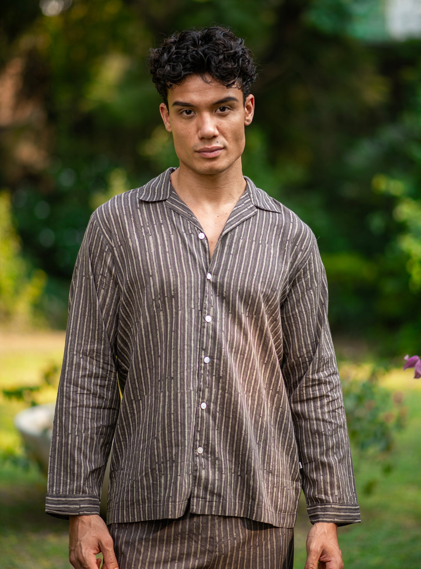 Mens PJ Set : Stripes Brown Voile