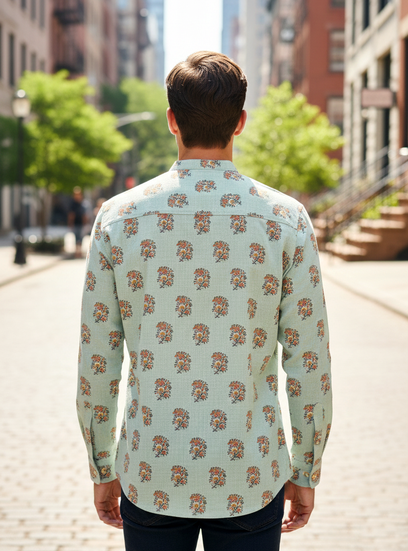Nehru Shirt : Alyssa Blue Slub