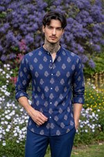 Hanoi Shirt FS : Kasauli Buti Navy Voile
