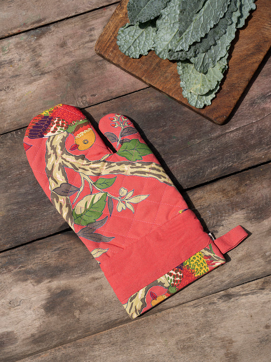 Printed Oven Mitt : Bird Coral Canvas