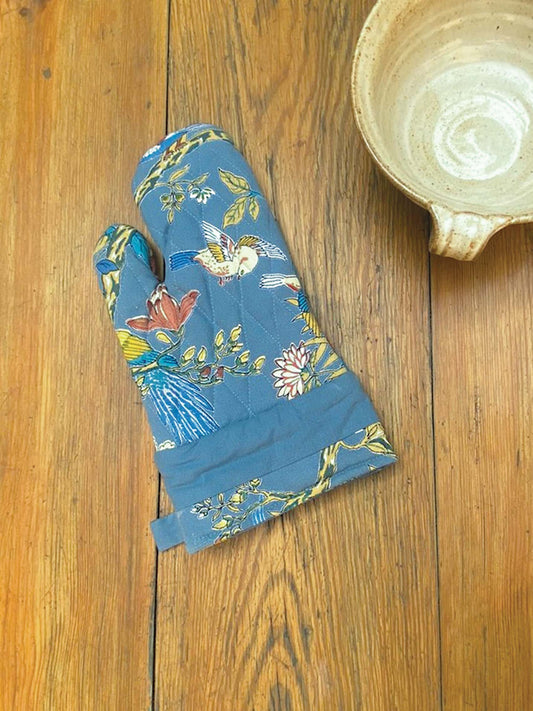 Printed Oven Mitt : Bird Blue Canvas