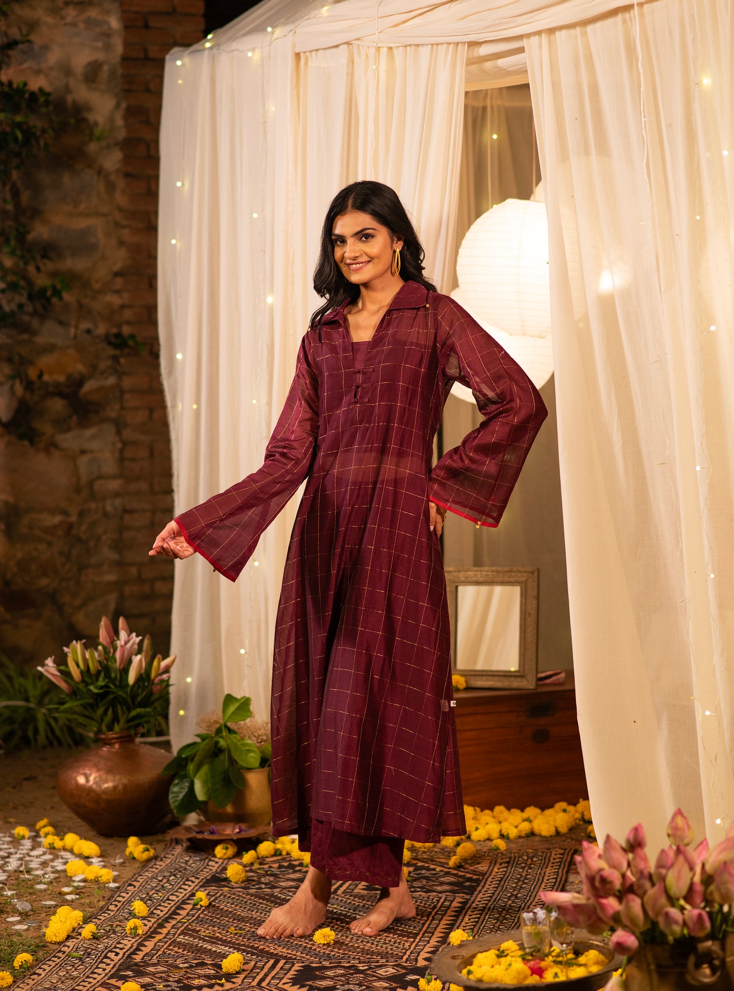 Heba Dress : Burgundy Maheshwari