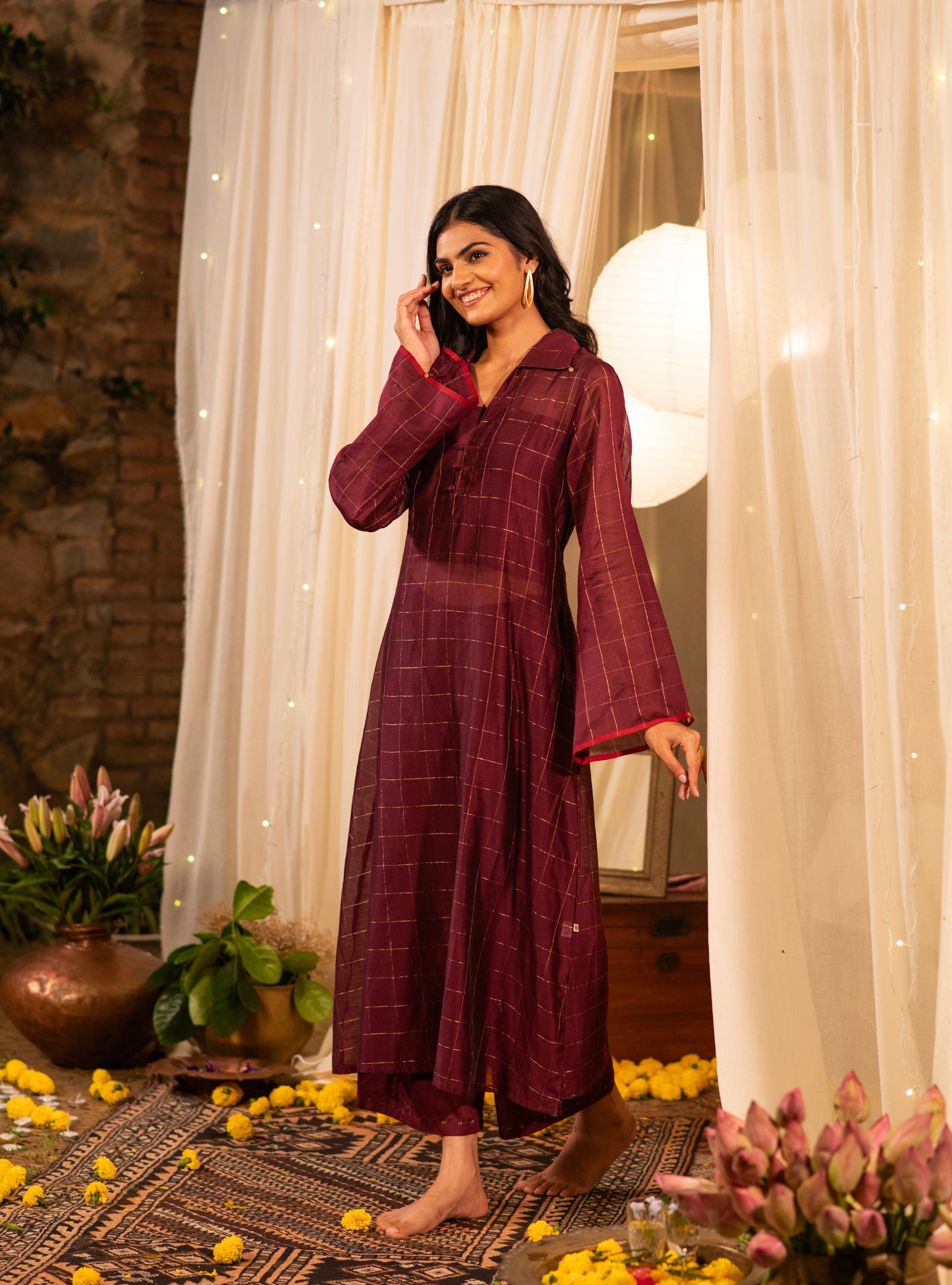 Heba Dress : Burgundy Maheshwari