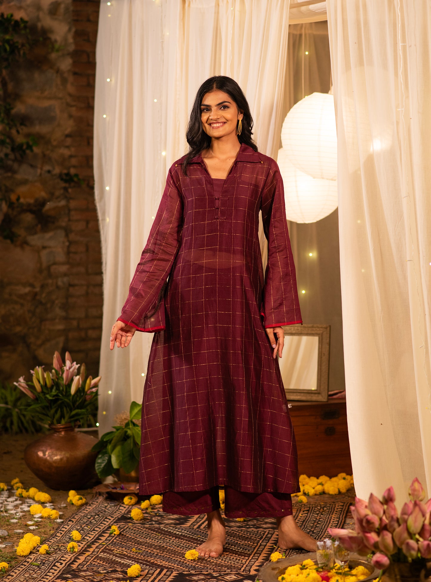 Heba Dress : Burgundy Maheshwari