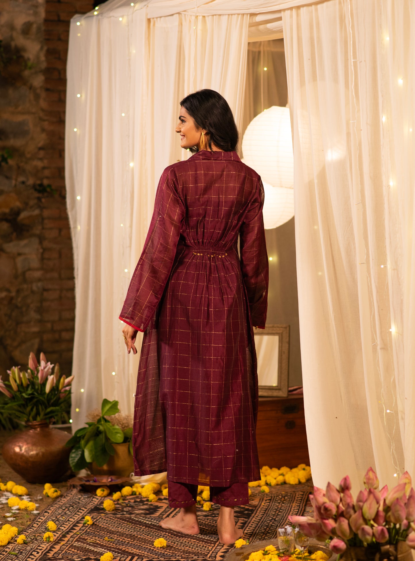Heba Dress : Burgundy Maheshwari