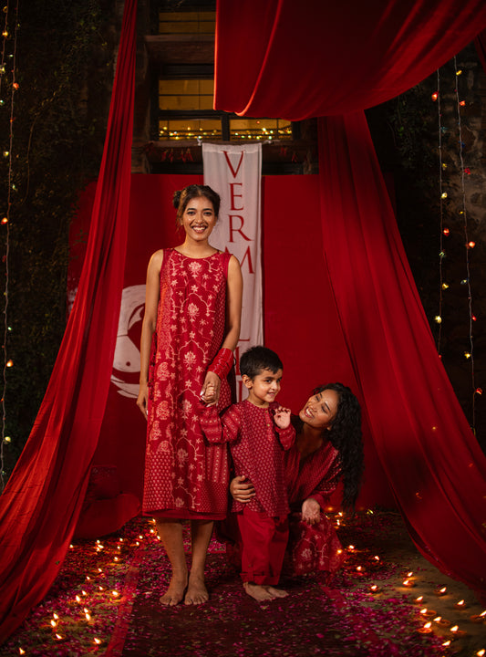 Over Dress : Vermillion Red Chanderi