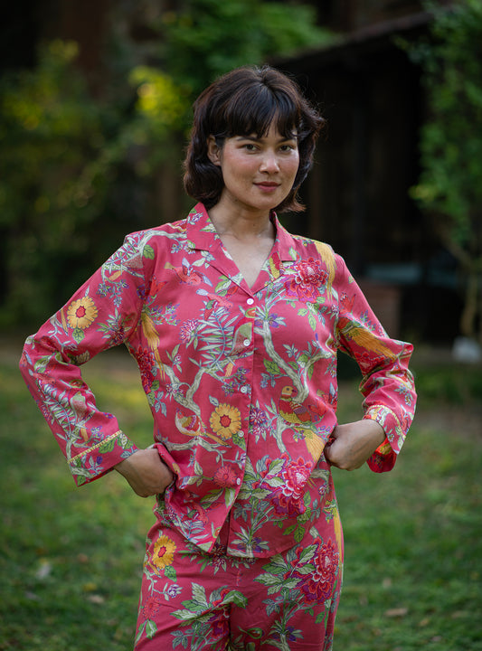 Vanessa PJ Set : Bird Coral Voile