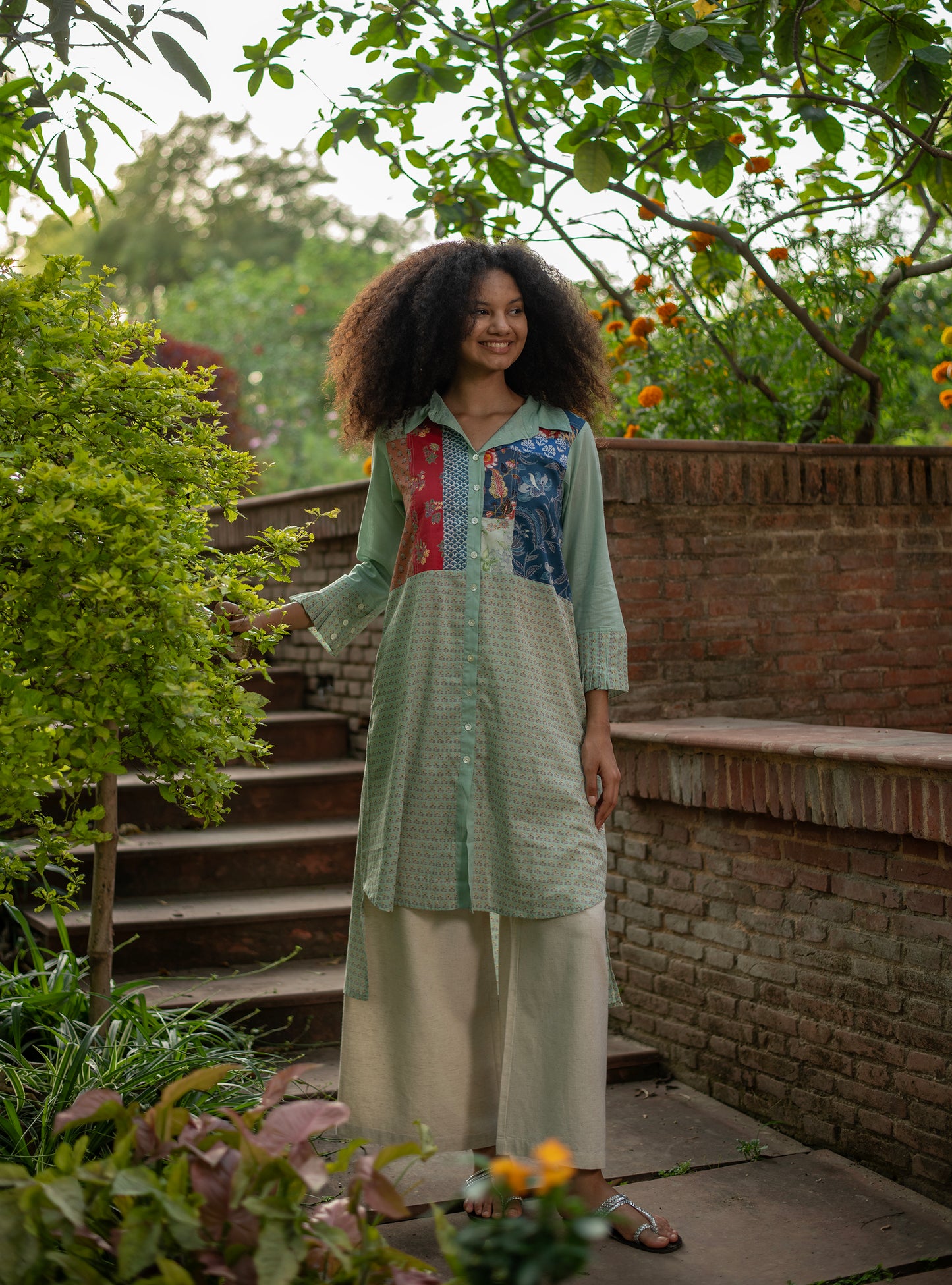 PW Long Shirt : Kamal Booti Mint Voile