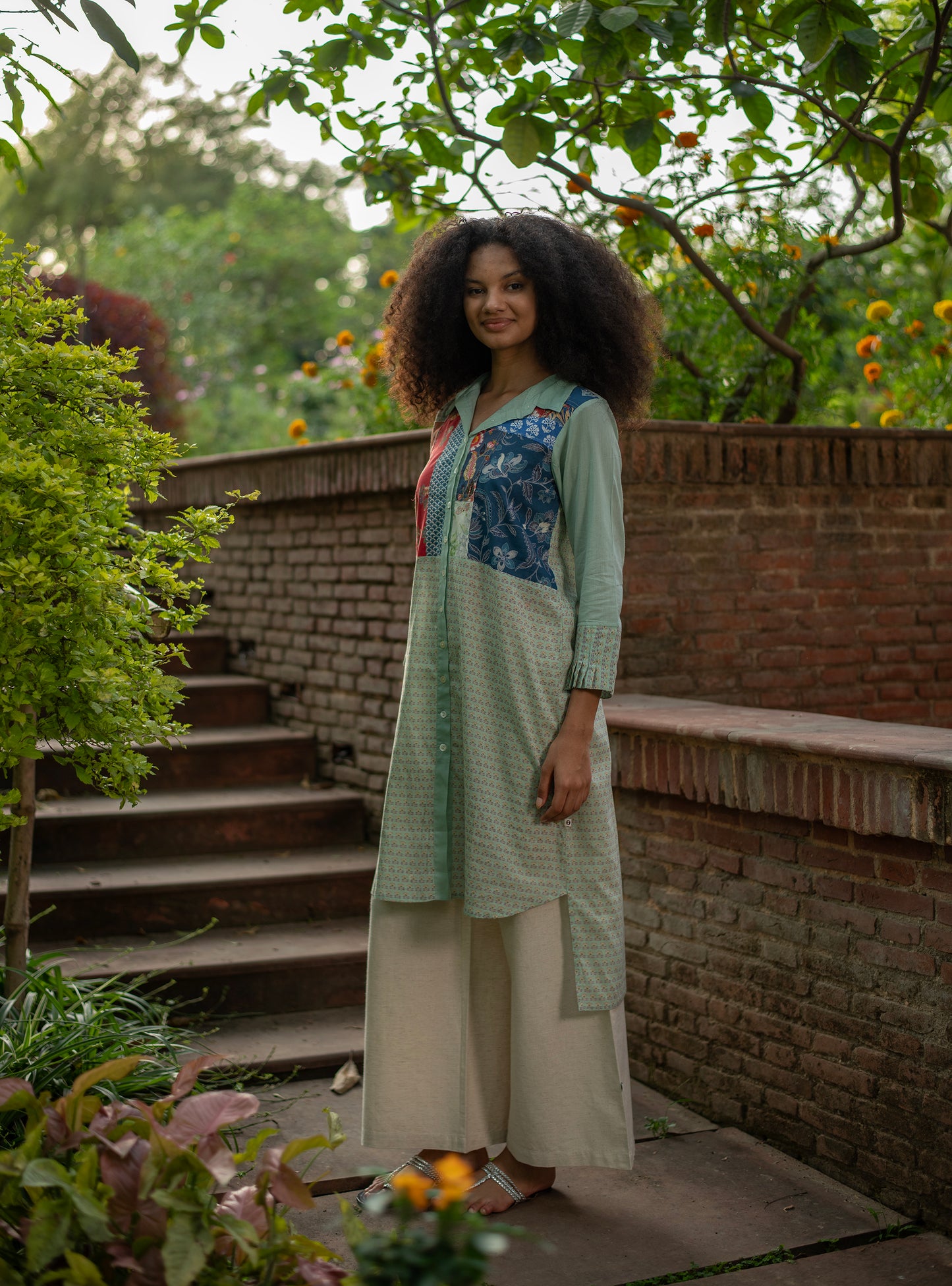 PW Long Shirt : Kamal Booti Mint Voile