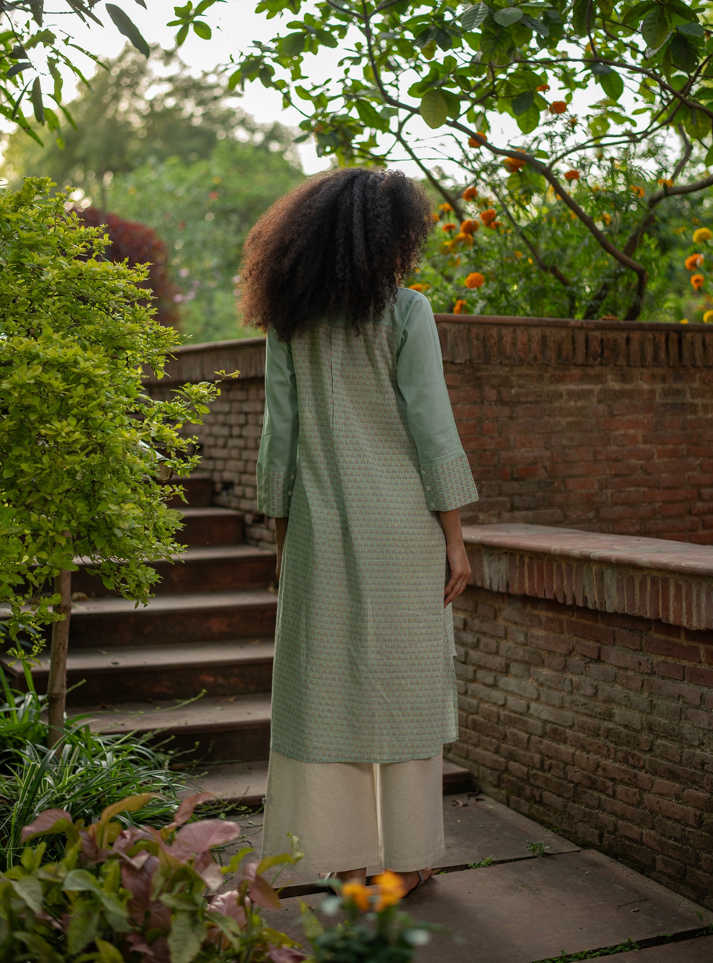 PW Long Shirt : Kamal Booti Mint Voile