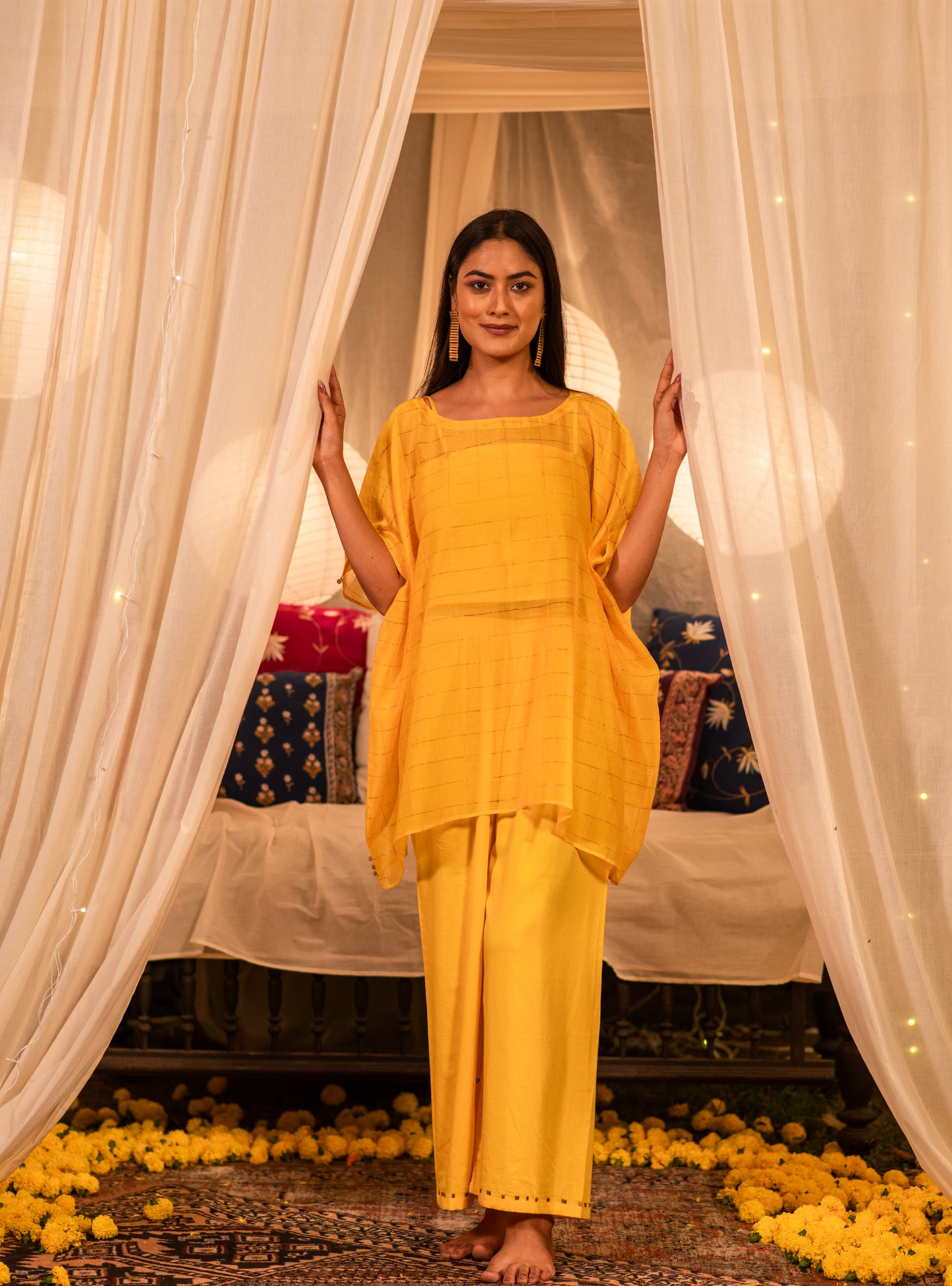 Palace Pant : Solid Haldi Cotton Satin