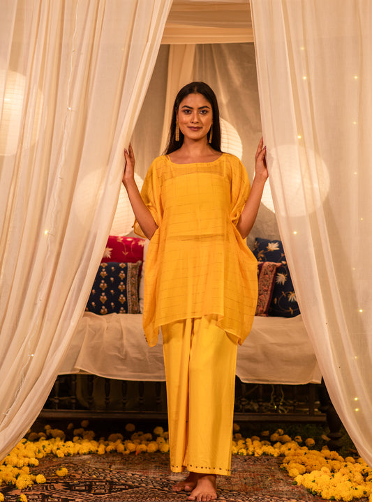 Palace Pant : Solid Haldi Cotton Satin