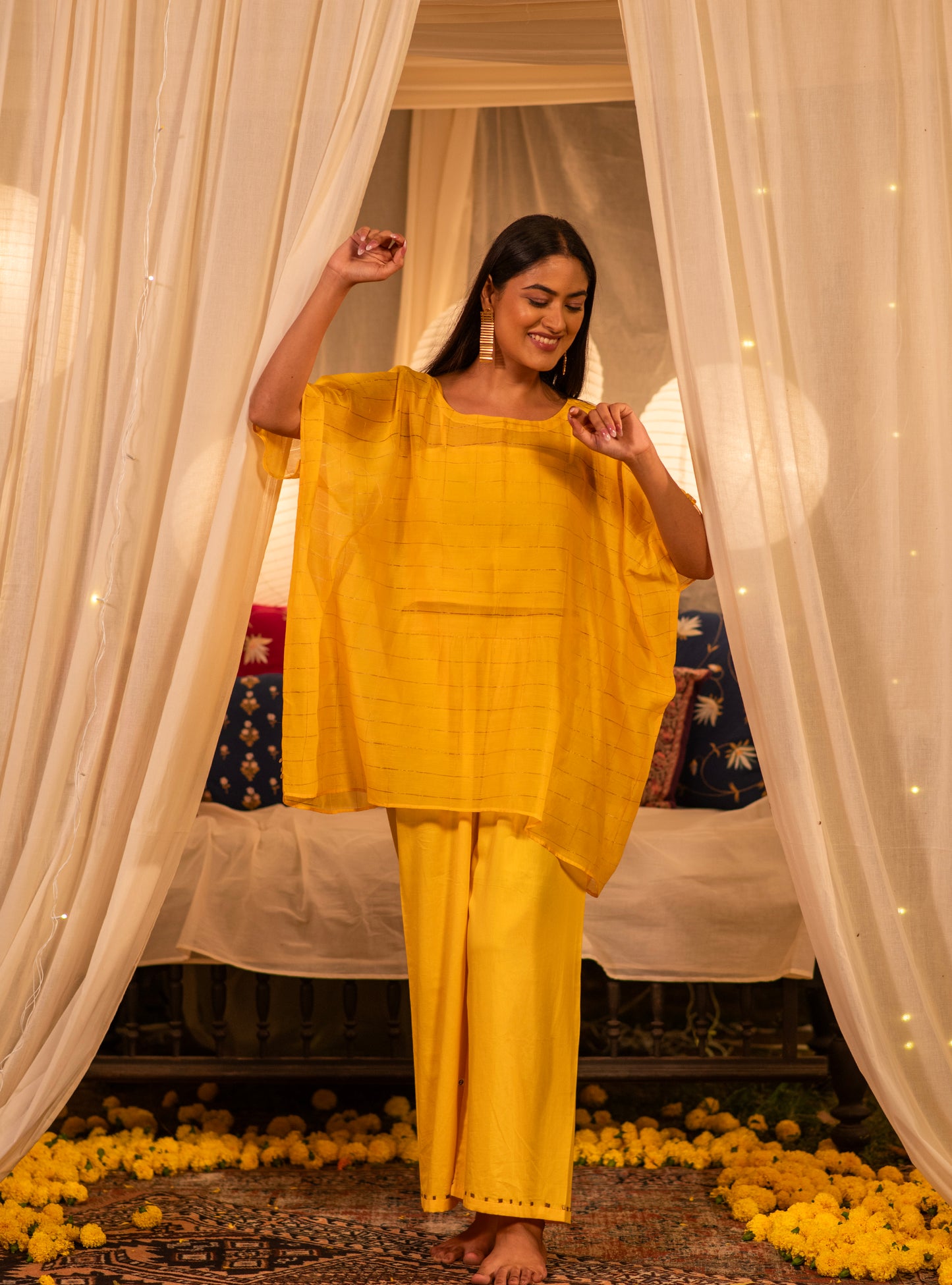 Palace Pant : Solid Haldi Cotton Satin