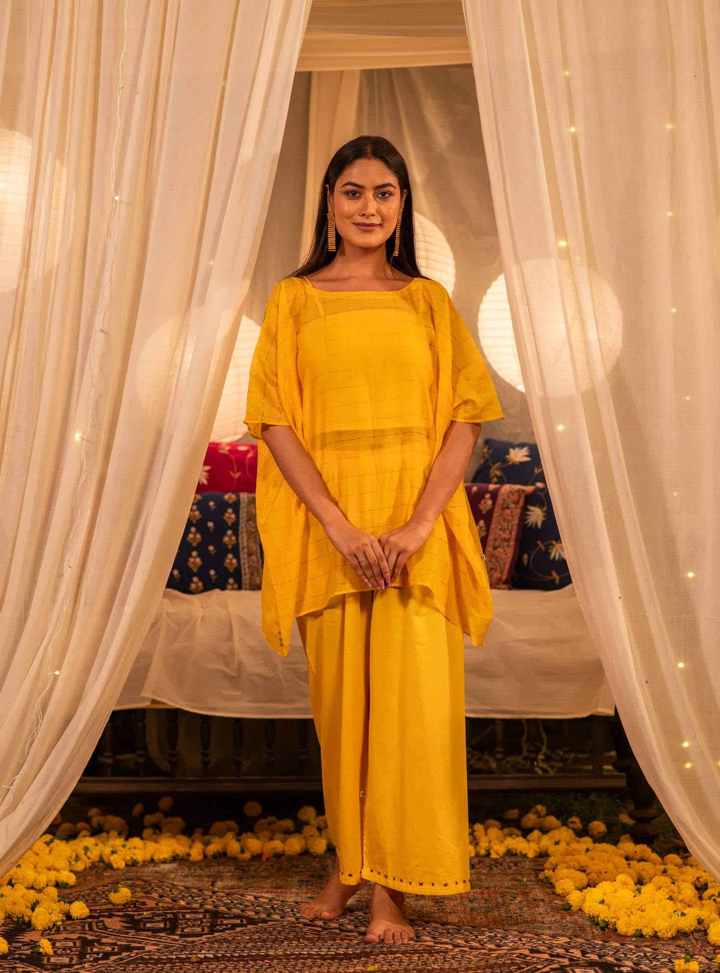 Palace Pant : Solid Haldi Cotton Satin