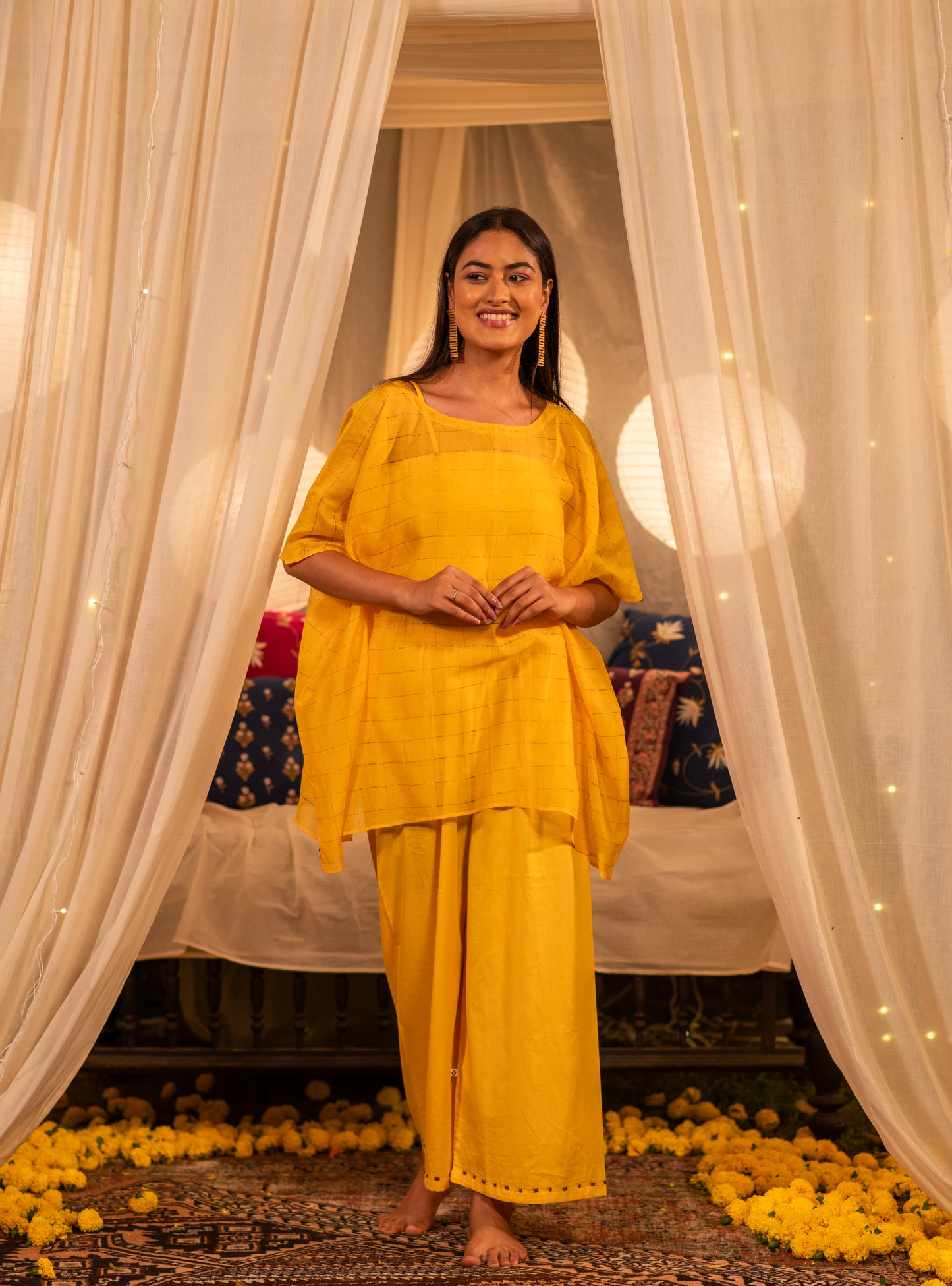 Palace Pant : Solid Haldi Cotton Satin