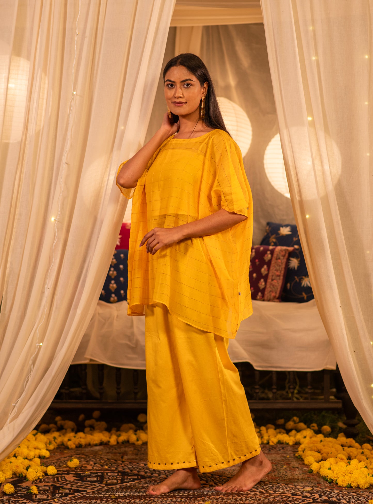 Palace Pant : Solid Haldi Cotton Satin