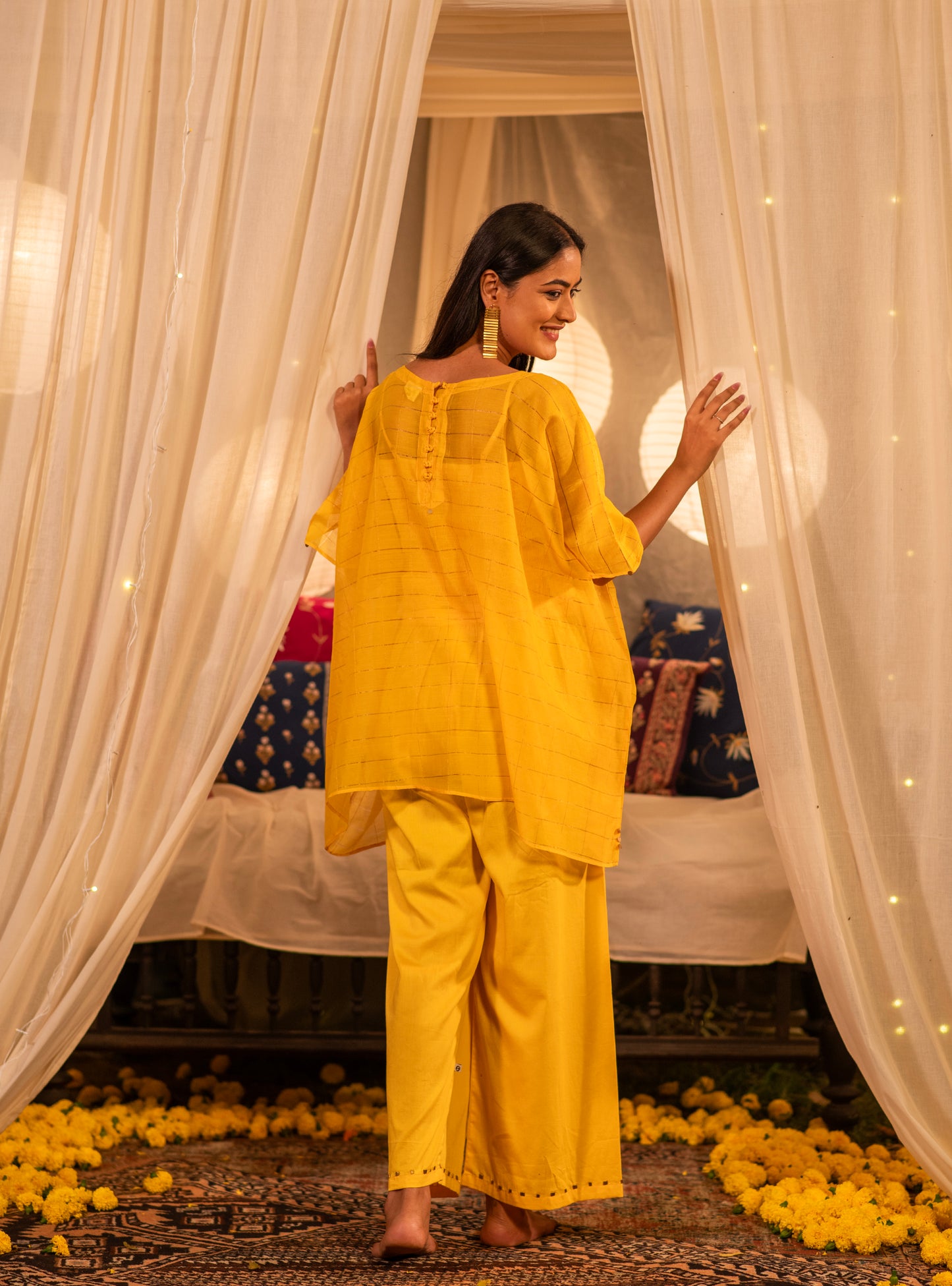 Palace Pant : Solid Haldi Cotton Satin