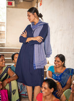 Patteda Anchu Handspun Eco Friendly : Dyed Stole Blue