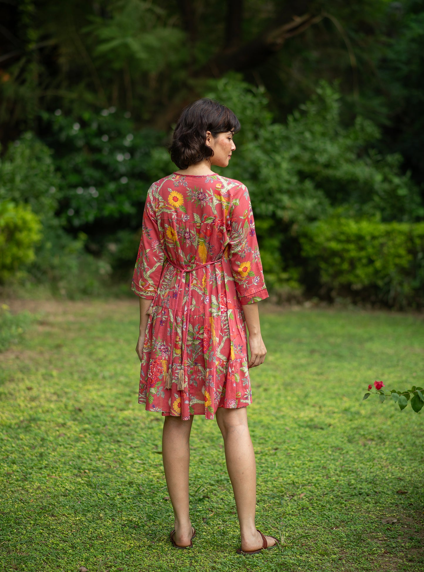 Patti Dress : Bird Coral Voile