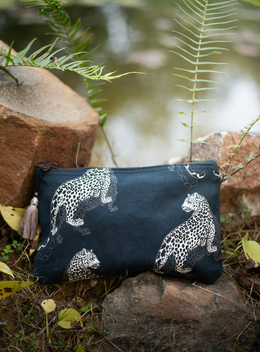 Pencil Pouch : Leopard Grey Duck Canvas