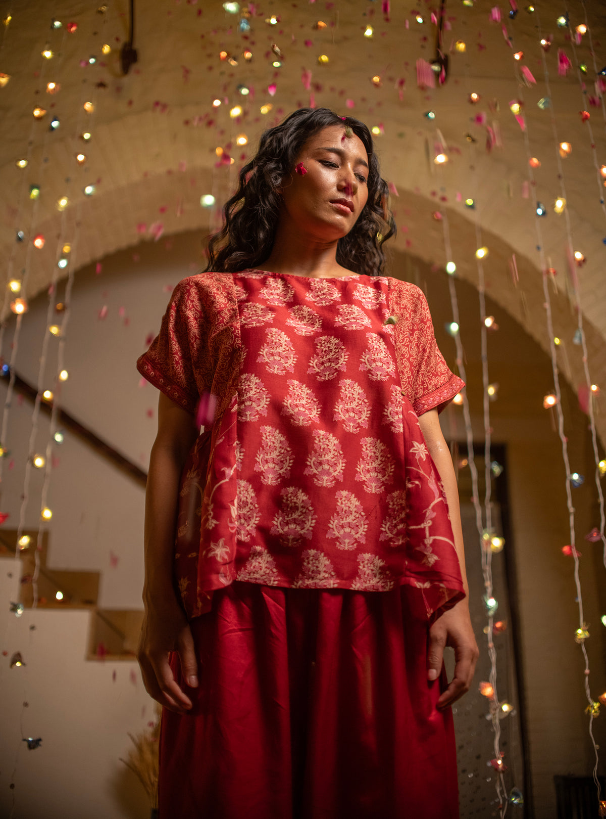 Phool Top : Vermillion Red Chanderi