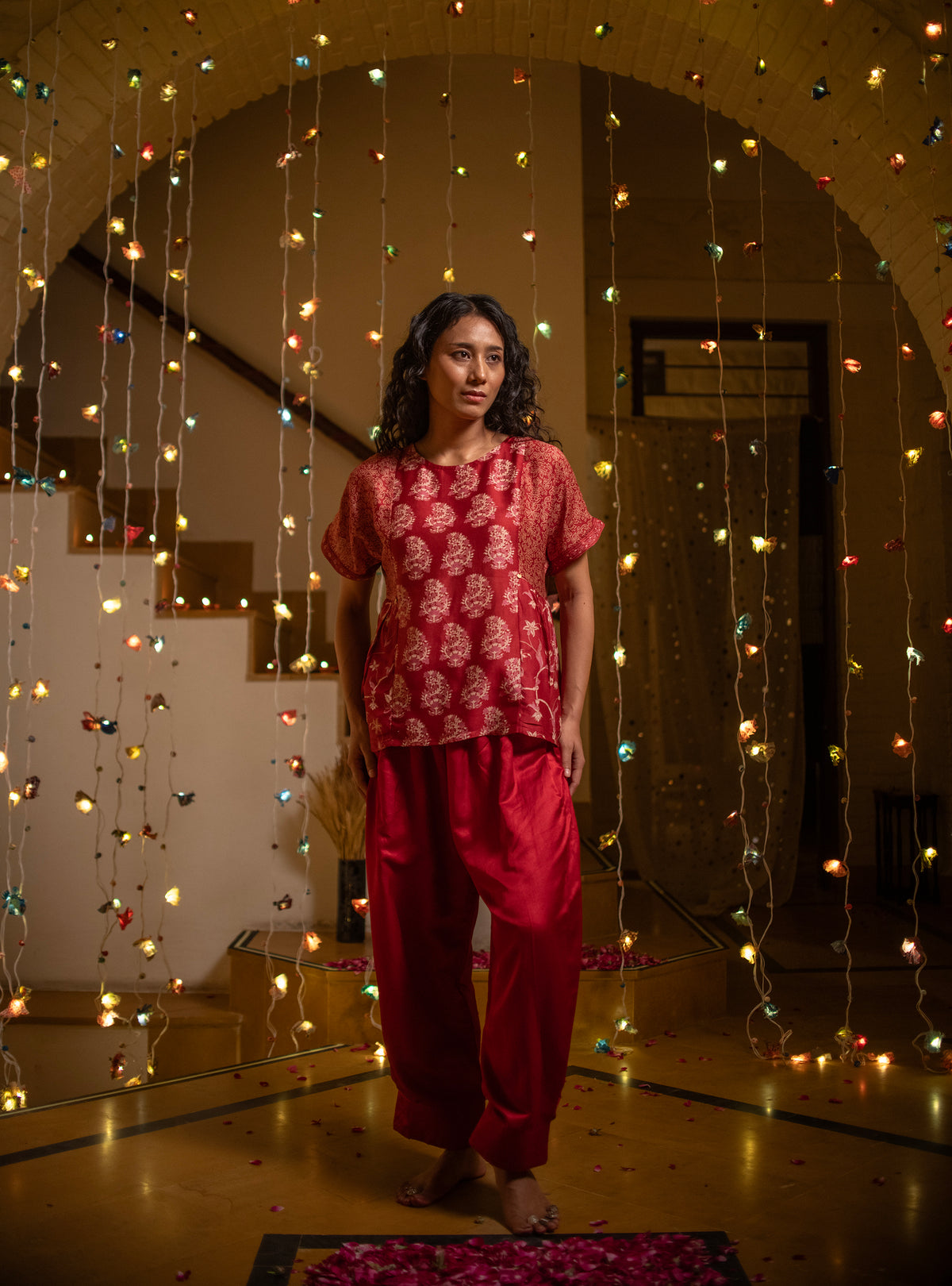 Phool Top : Vermillion Red Chanderi
