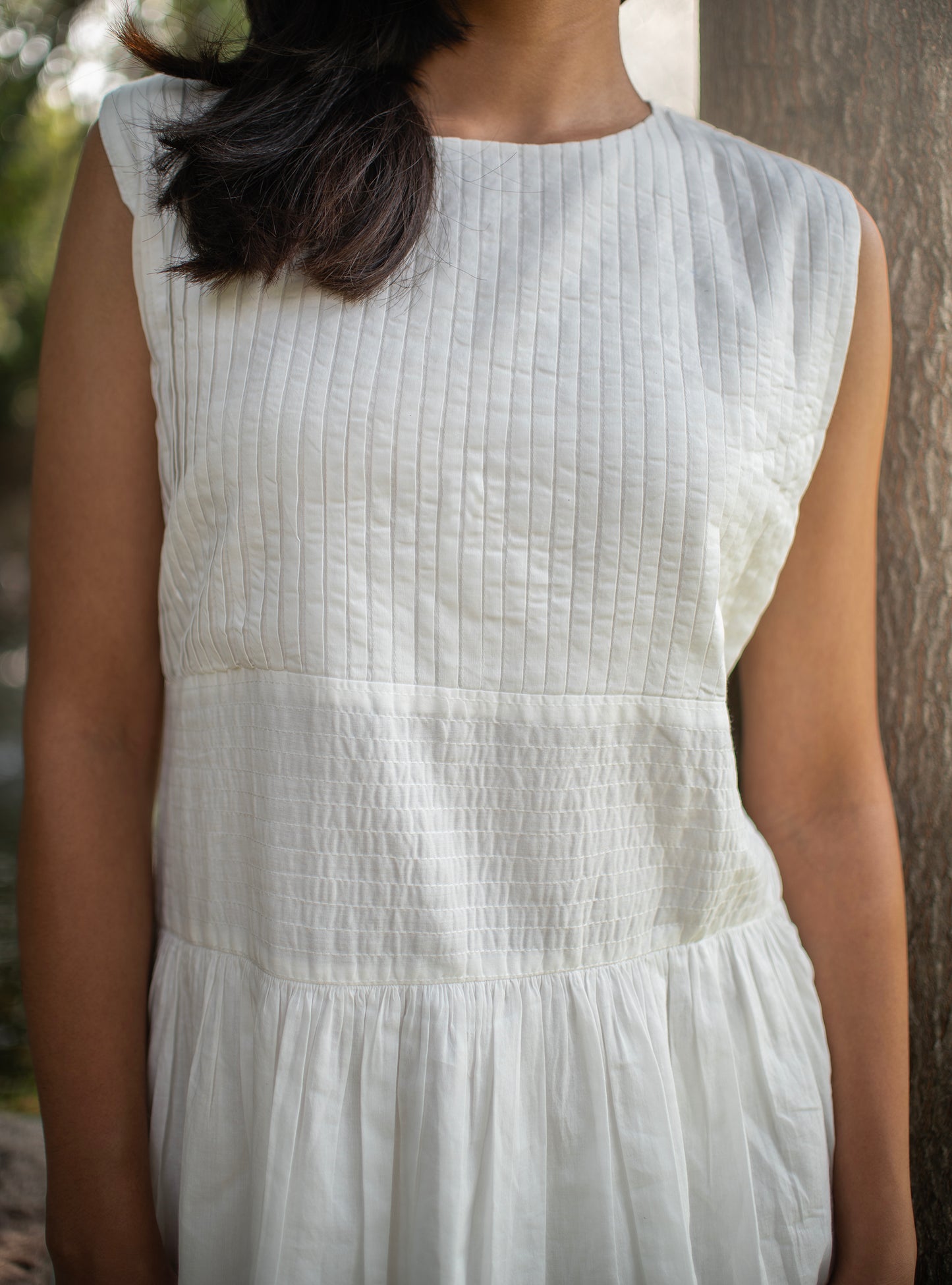 Pleated Dress : Solid White Voile