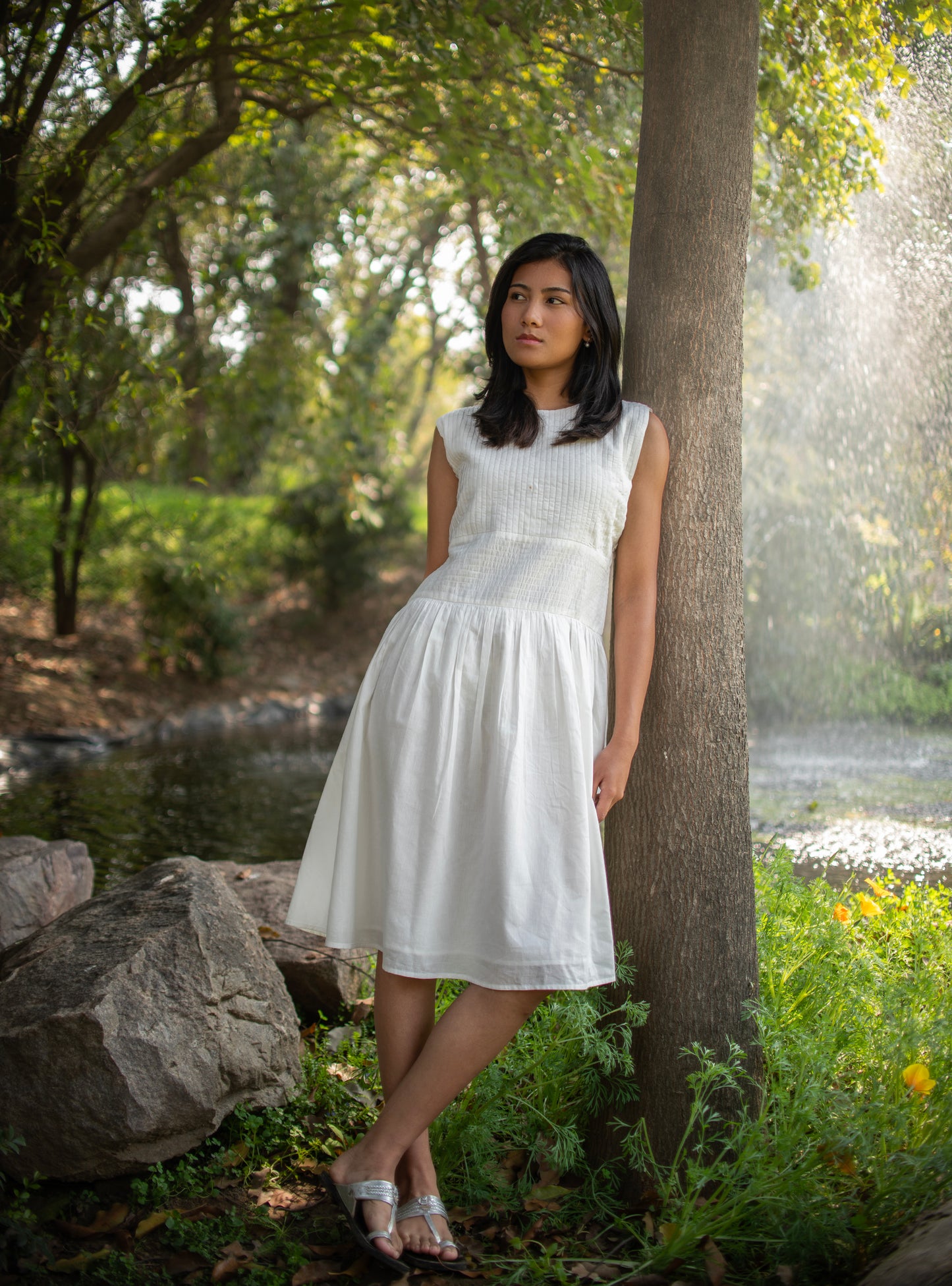 Pleated Dress : Solid White Voile