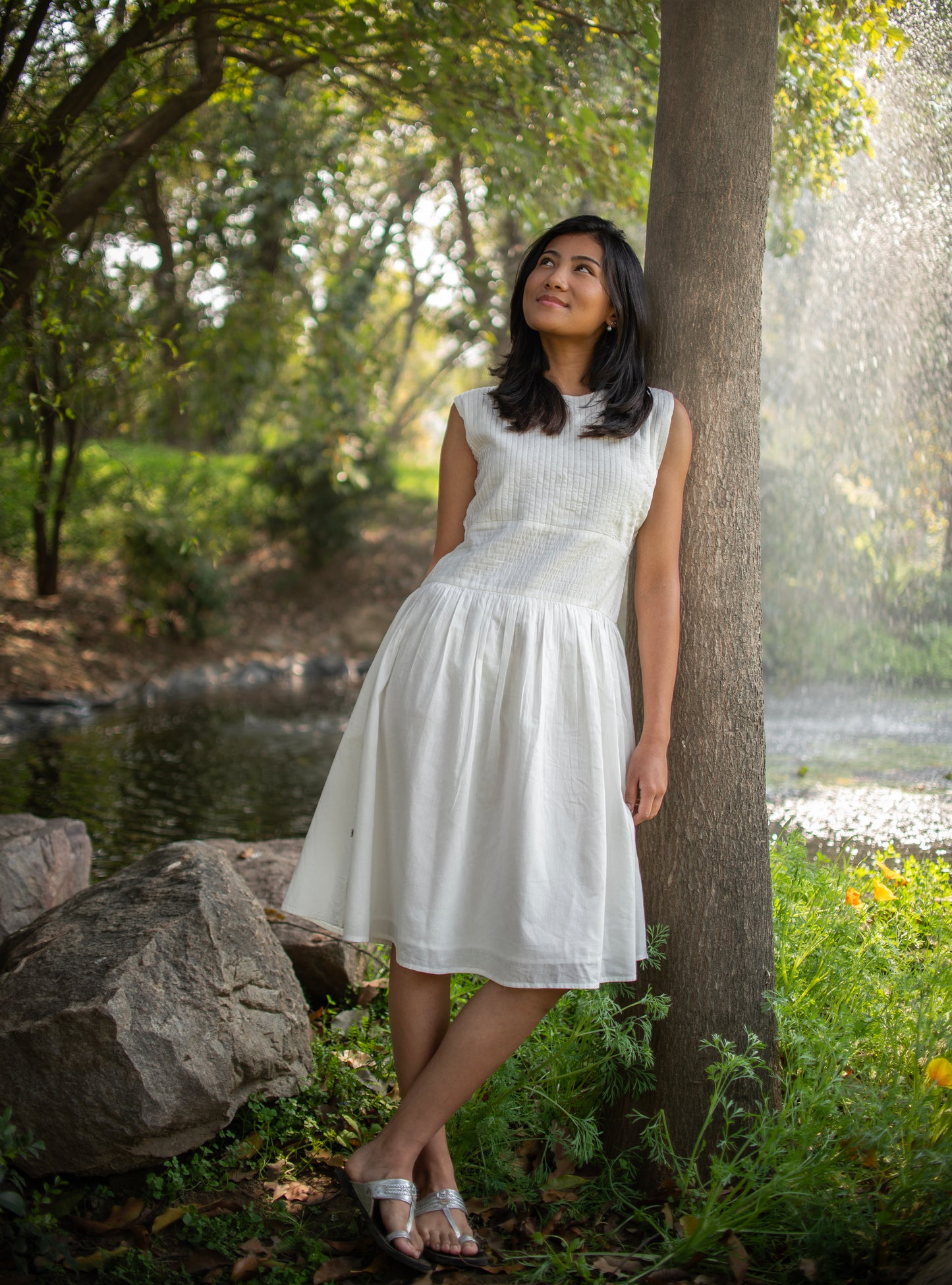 Pleated Dress : Solid White Voile