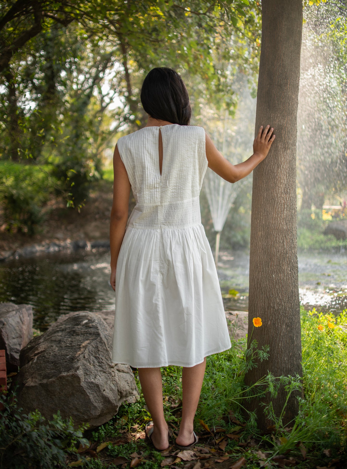 Pleated Dress : Solid White Voile