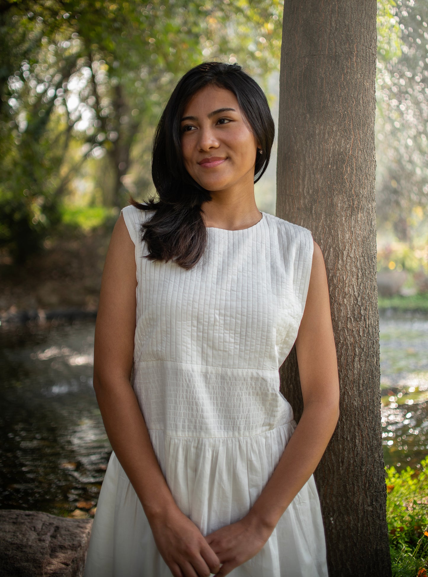 Pleated Dress : Solid White Voile