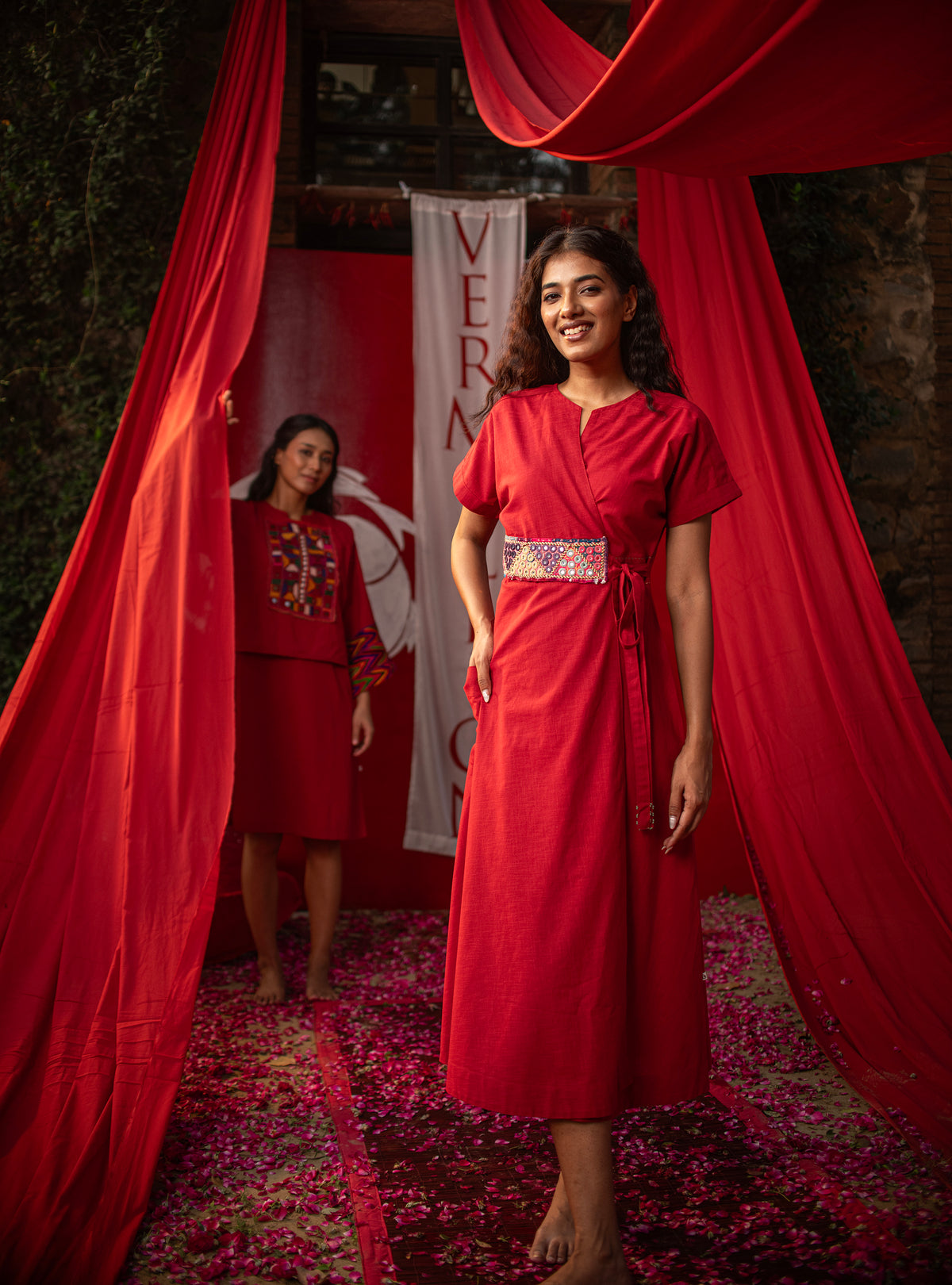 Pocket Wrap Dress : Crimson Slub