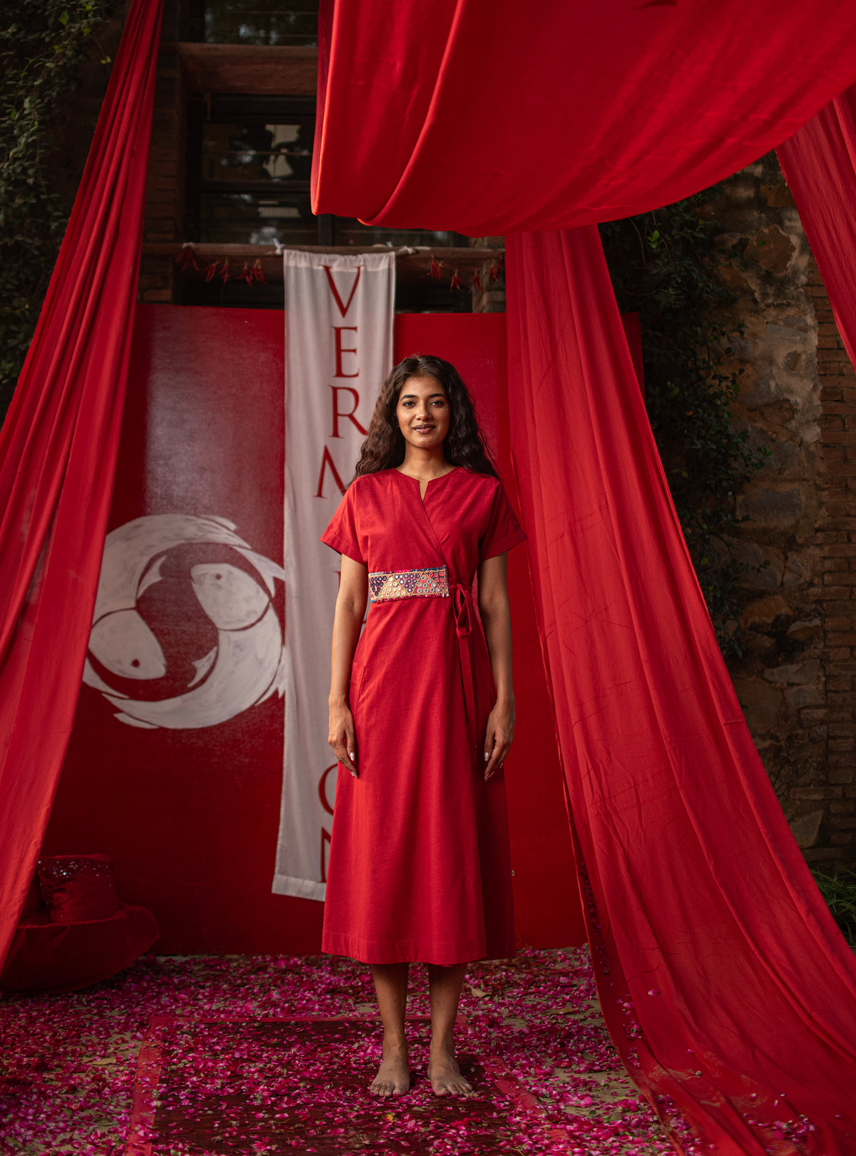 Pocket Wrap Dress : Crimson Slub