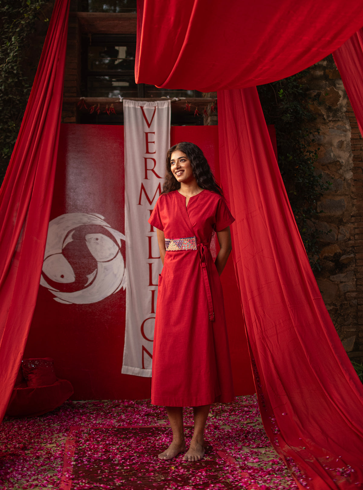 Pocket Wrap Dress : Crimson Slub