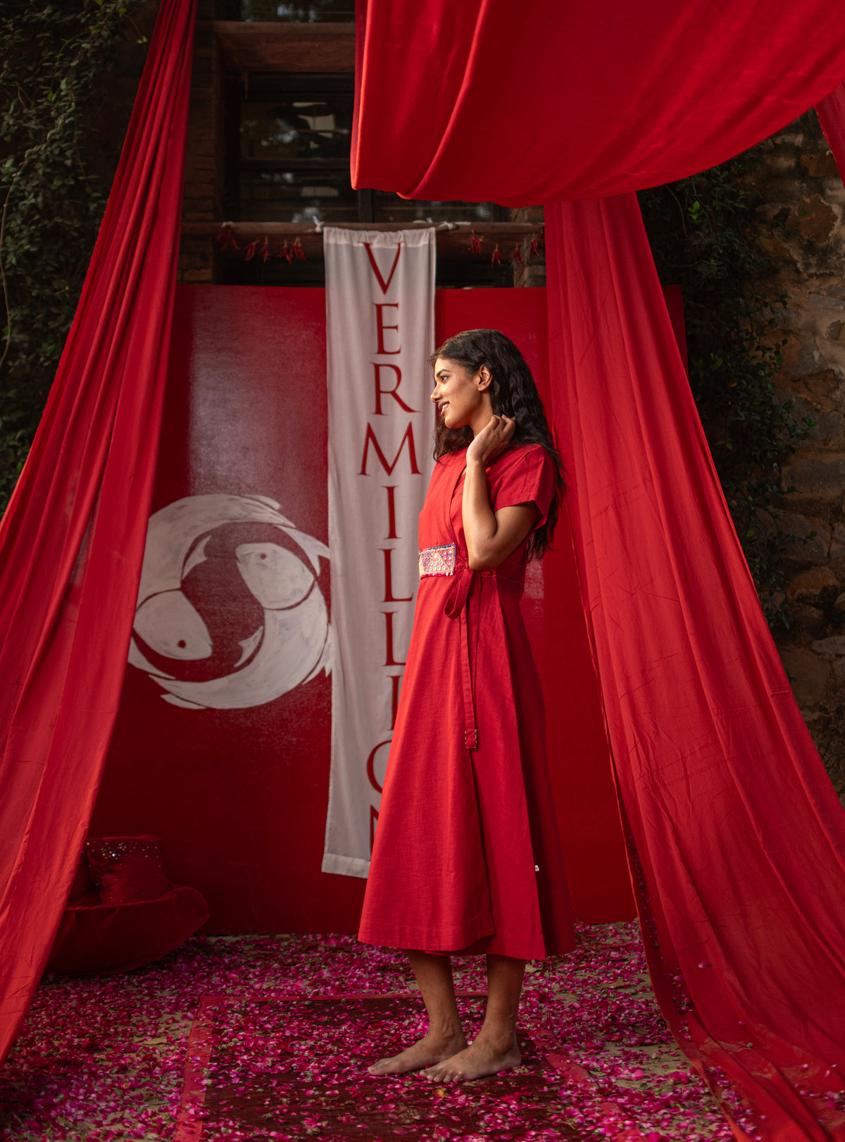Pocket Wrap Dress : Crimson Slub