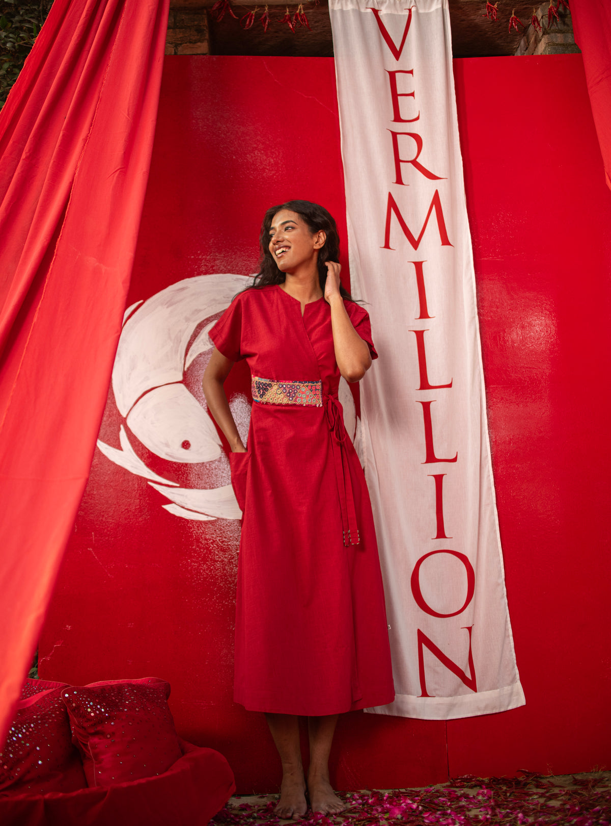 Pocket Wrap Dress : Crimson Slub