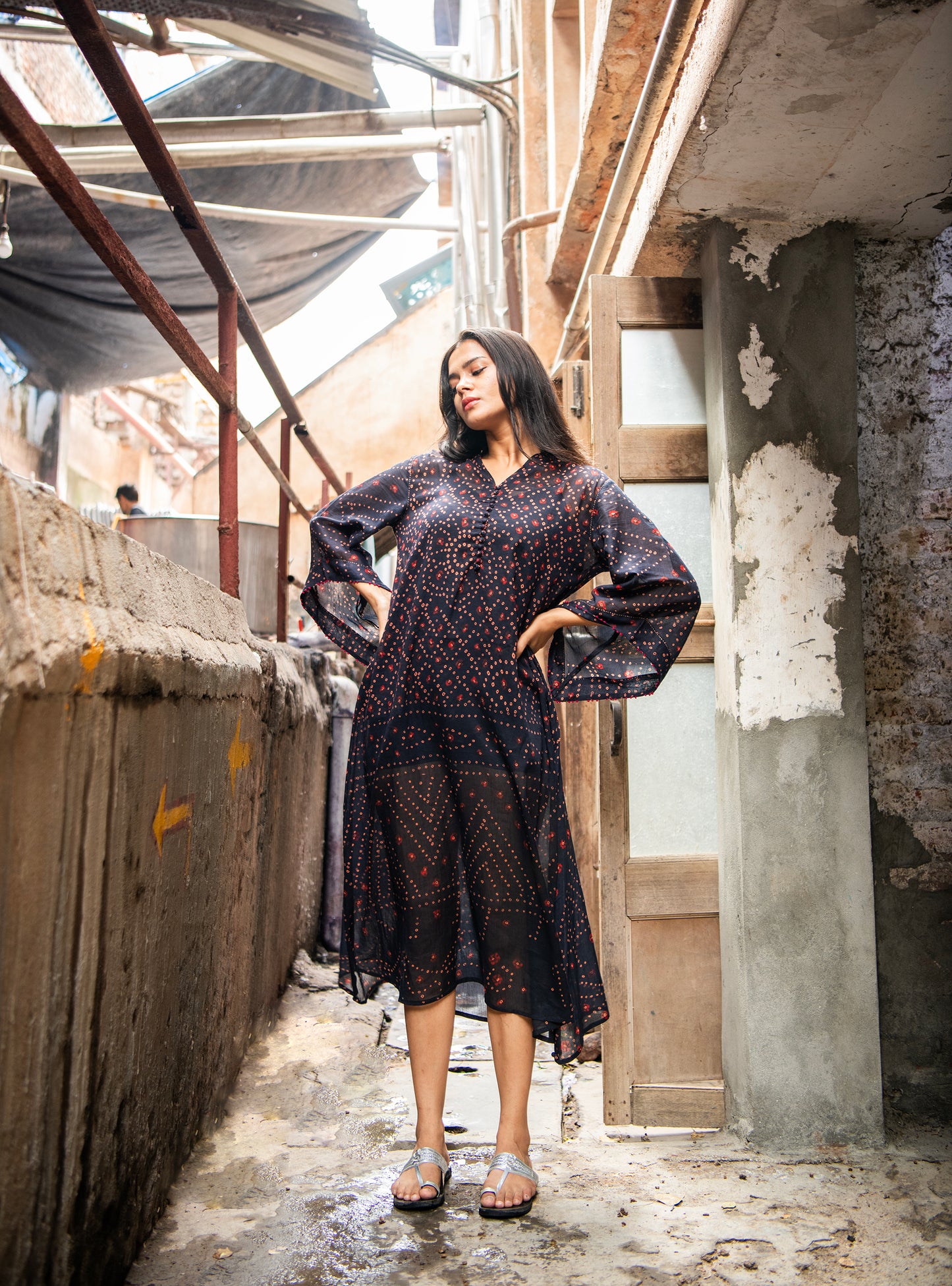 Potli Kaftan : Bandhani Voile