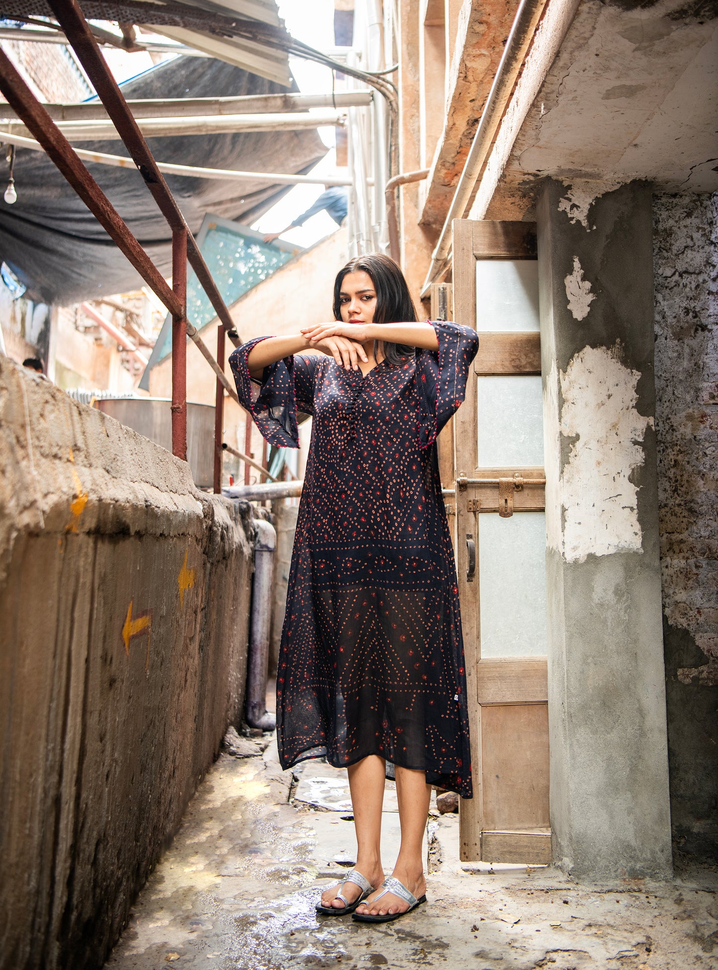 Potli Kaftan : Bandhani Voile
