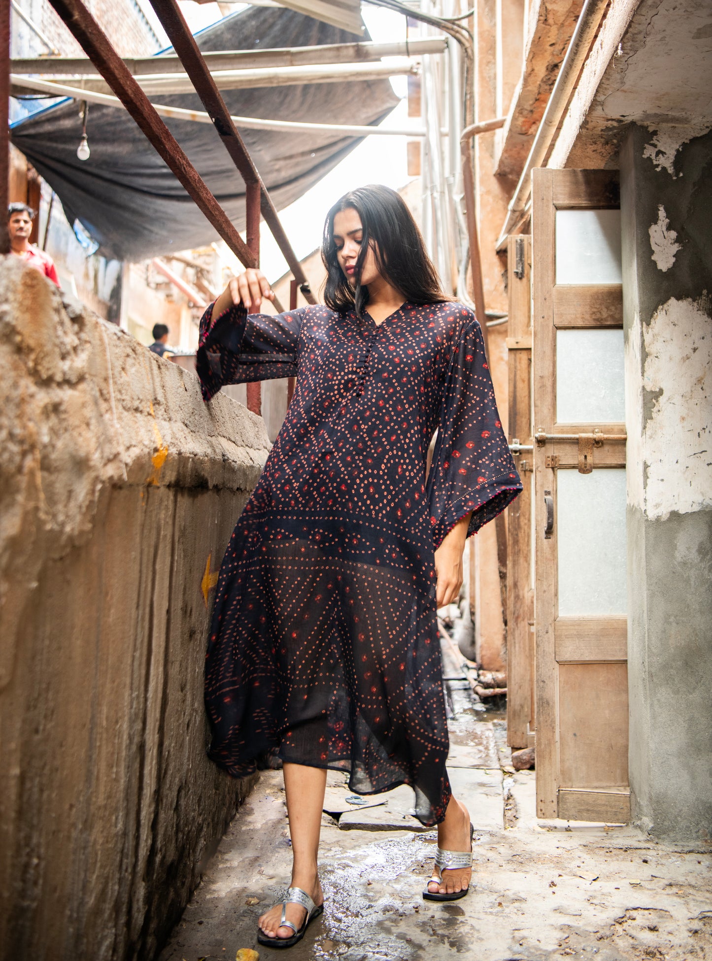 Potli Kaftan : Bandhani Voile