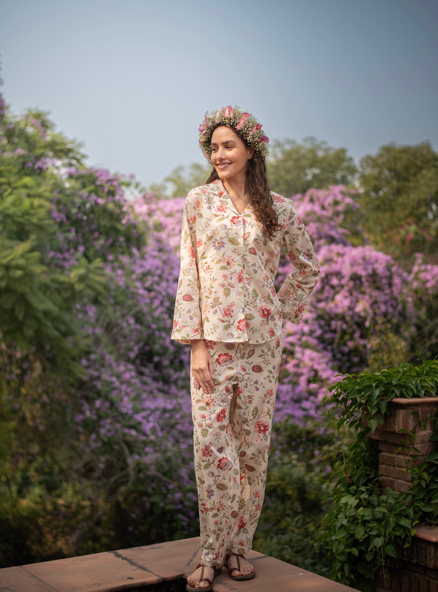 Vanessa PJ Set : Primrose Floral Beige Voile