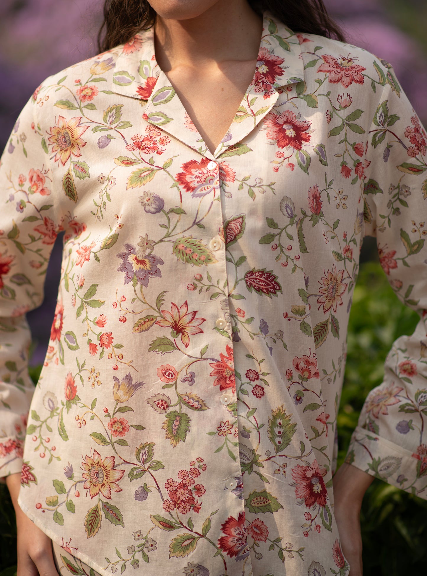 Vanessa PJ Set : Primrose Floral Beige Voile
